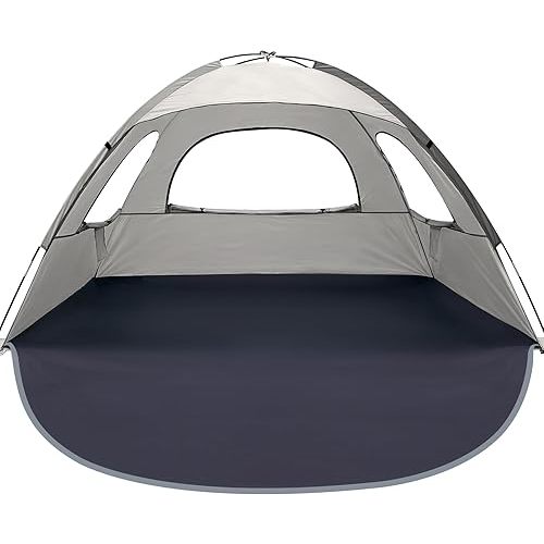 WhiteFang Beach Tent Anti-UV Portable Sun Shade Shelter for 3/4/6/8 Person, Extendable Floor with 3 Ventilating Mesh Windows Plus Carrying Bag, Stakes and Guy Lines