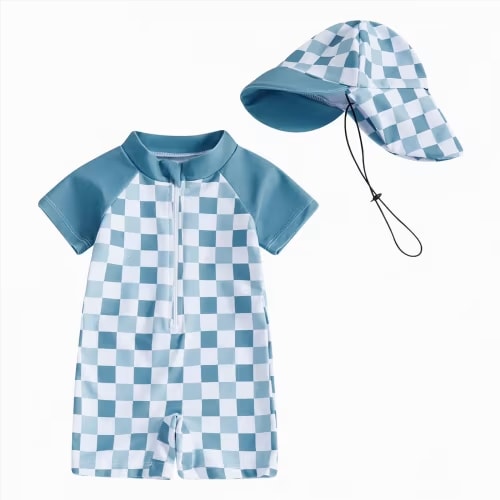 NIEWTR Baby Boys Swimsuit Onepiece Striped Zipper Swimwear Baby Toddler Girls Bathing Suit Rash Guard Swimming Sunsuit(A3-Blue,0-3 Months)