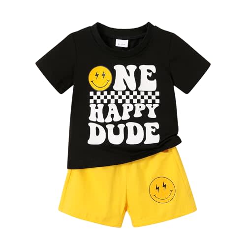 Happy Town Baby Boy Summer Clothes One Happy Dude 1st Birthday Outfits Smile Cool Short Sets