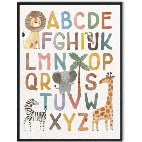AatoeaX Alphabet Poster Nursery Wall Art: Kids Wall Art Animal Pictures Safari Nursery Decor for Classroom Playroom Wall Hanging Paintings,ABC Alphabet Wall Art Boy Girl Children Room Decor