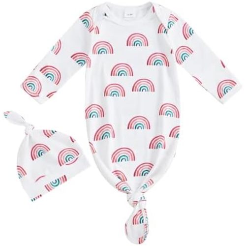 Baby Girl Boy Nightgown Infant Knotted Gown Newborn Long Sleeve Sleeper Sleeping Bag with Hat