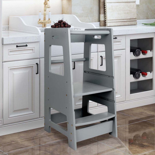Harriet Bee Kids Toddler Kitchen Tower Helper Step Stool Adjustable & Reviews | Wayfair
