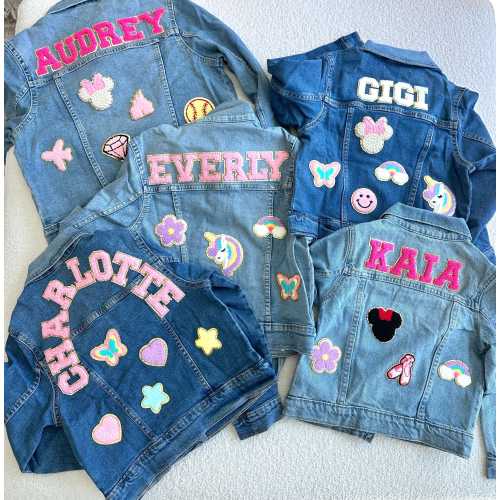Personalized Jean Jacket, Girls Denim Jacket, Custom Girls Toddler Chenille Name Patch Denim Jacket Boys Personalized Patch Jacket Gift