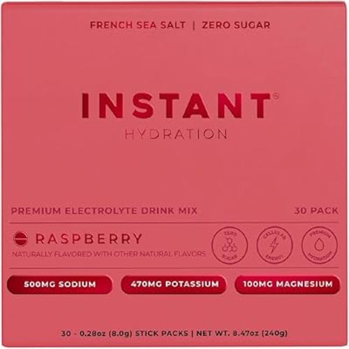 Instant Hydration Electrolytes Powder Packets - Raspberry Electrolyte Drink Mix - Zero Sugar - Keto, Vegan, Gluten-Free, Non-GMO - Boost Recovery, Brain Health, Muscle & Tissue Support- 30 Sticks