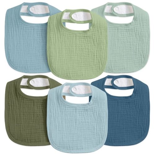 6-Pack Muslin Baby Bibs for Drooling & Teething, Absorbent Bib in Green Blue