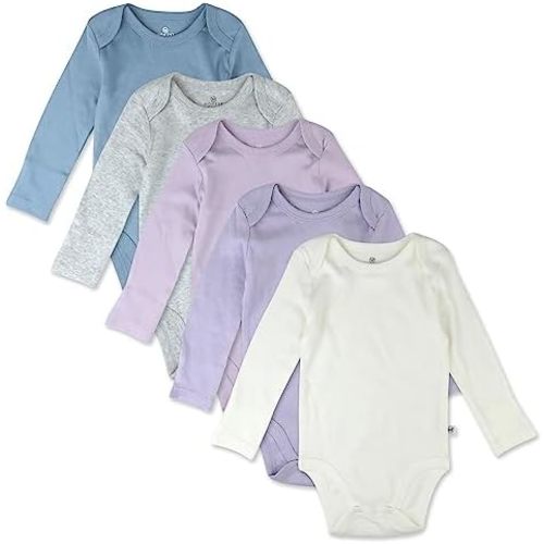 HonestBaby baby-girls 5-pack Long Sleeve Bodysuits One Piece 100% Organic Cotton for Infant Baby Girls