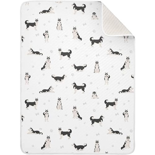 Swaddle Blanket for Cute Dogs Siberian Husky Baby Receiving Blanket Muslin Baby Swaddles Soft Cotton Breathable Nursery Blankets for Unisex Boys and Girls 30x40 Inch