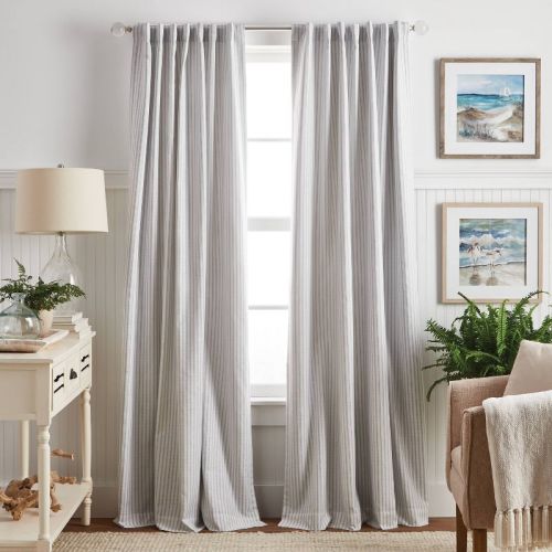 95"x50" Martha Stewart 2pk Ticking Striped 95" Back Tab Black Lined Blackout Curtain Panel Gray