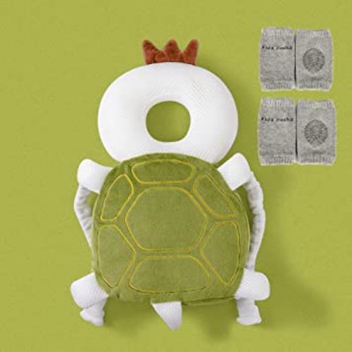 Baby Head Protector & Baby Knee Pads for Crawling, Adjustable Toddlers Head Safety Pad Cushion Backpack, Baby Back Protection for Crawling & Walking, for Age 5-24Months (Turtle)
