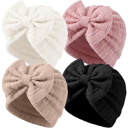 Cuffbow 4 Pcs Preemie Hats Baby Bow Cap Warm Cotton Hospital Premature Baby Beanie for Premature Boy Girl Newborn Infant