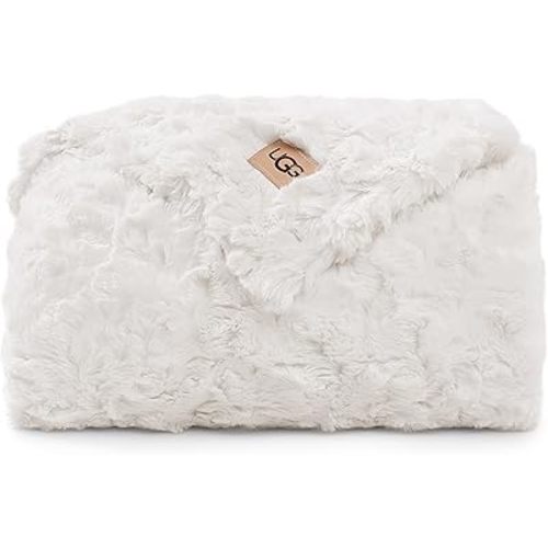 UGG Adalee Faux Fur Throw Blanket Luxury Lightweight Cozy Soft Throw for Couch Bed or Chair Hypoallergenic Machine Washable Double-Sided Fluffy Blanket Home Decor, 50-inch x 70-inch, Natural White