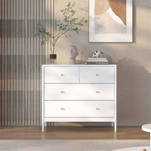 East Urban Home White 4-Drawer Kids Dresser, Wooden Storage Cabinet for Toddler Bedroom, Nursery, Closet, Baby Nightstand Organizer for Living Room or Apartment | Wayfair