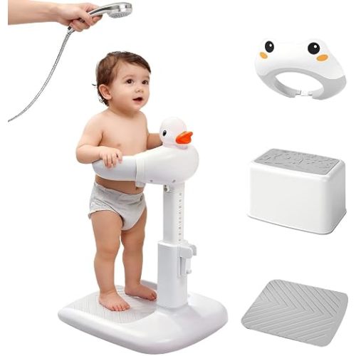 Baby Shower Stand π¬ππ©π πππ€π¬ππ§ πΎππ₯ & ππ©π€π€π‘ - Safety & Non-Slip Baby Bath Stand, Toddler Shower Stand for Infants 6-36 Months, Shower Standing Support Max 35 Lbs Capacity