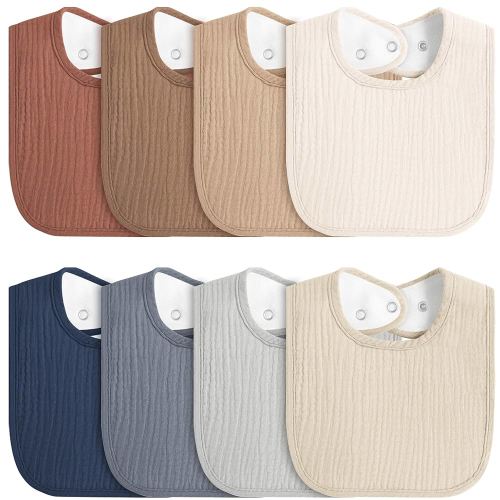 8-Pack Baby Muslin Bibs, Soft Cotton Drool Bibs for Boys Girls, Adjustable and Absorbent Newborn Bib Set for Feeding and Drooling