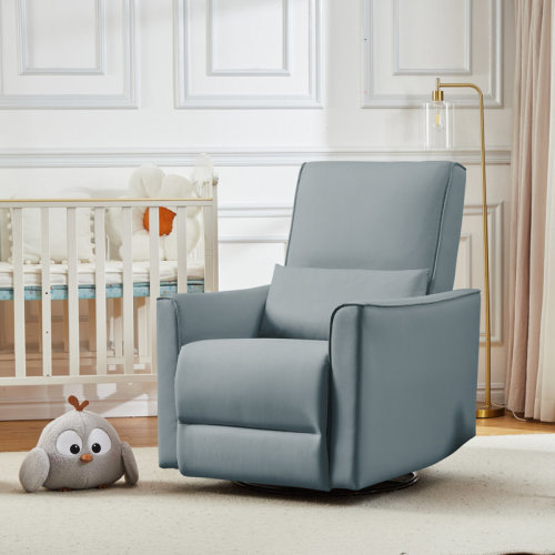 Latitude Run® Deep Seat PU Leather Glider with High Backrest, Ergonomic Swivel Rocking Recliner Chair Featuring Padded Armrest & Lumbar Support for Nursery, Black | Wayfair