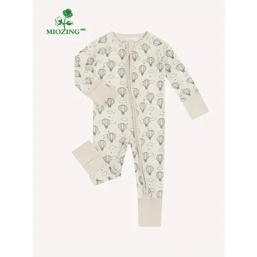 long sleeve zip onesie bamboo fiber hot air balloon print - Temu