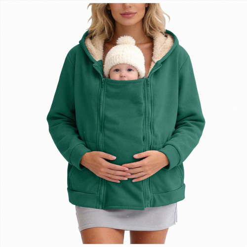 mgoYE Women's Zip Up 3 in 1 Maternity Ba’by Wearing Hoodie Sweatshirt Jacket(Green,XL)
