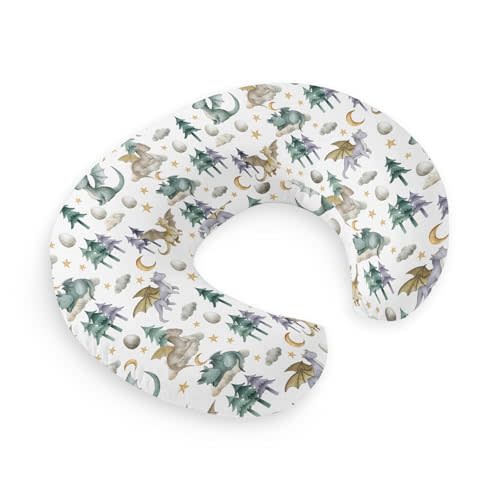 HawSkgFub Watercolor Cute Dragon Fairy Tale Nursing Pillow Cover for Baby Boys, Cloud Moon Star Dragons Egg Breastfeeding Pillow Slipcover, Nursing Pillowcase for Newborn Infant, Cover Only