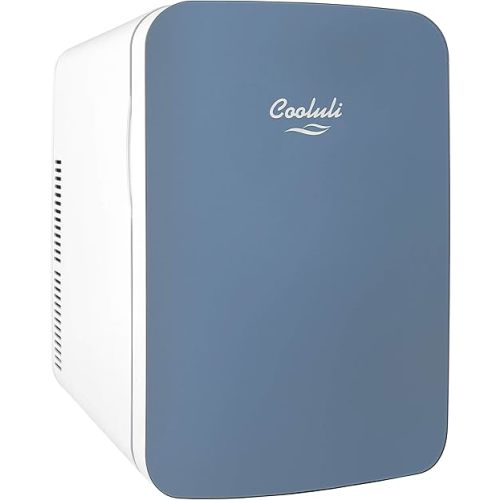 Cooluli 15L Mini Fridge for Bedroom - Car, Office Desk & College Dorm Room - 12v Portable Cooler & Warmer for Food, Drinks, Skincare, Beauty & Makeup - AC/DC Small Refrigerator with Glass Front, Blue,15 Liter