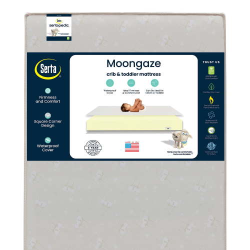 Serta Sertapedic Moongaze 5-inch Dual Sided Standard Baby Crib & Toddler Mattress- Sustainably Sourced Fiber Core - Waterproof - Lightweight - GREENGUARD Gold Certified (Non-Toxic) - 5 Year Warranty