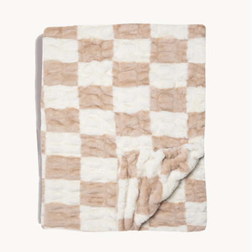 Tan and White Checkered Blanket | Latte Check | Lola Blankets