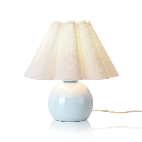 Light Blue Mini Table Lamp, Small Bedside Nightstand Lamp with Scalloped Shade for Bedroom, Office, Kitchen Counter, Bookshelf, Kids Dorm