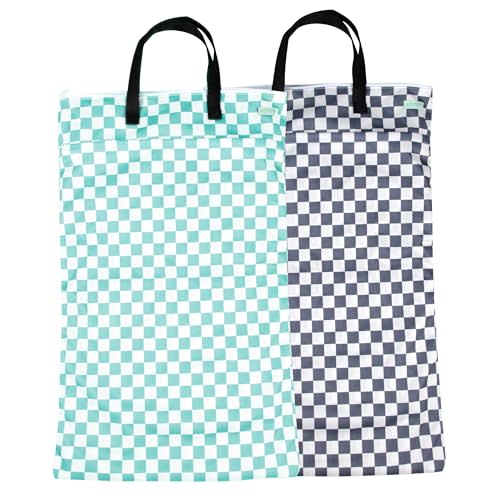wegreeco Reusable Hanging Wet Dry Cloth Diaper Bag (Checkerboard Grey, Mint Green)