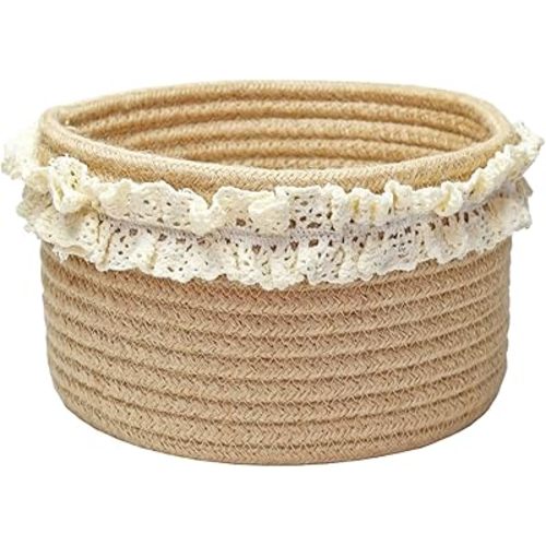 Yimi's Dream Basket for Gifts, Small Cute Round Baskets for Baby, Wedding, Birthday, Mini Decorative Jute Rope Baskets for Home Decor (Brown, 8"x 8"x 5")