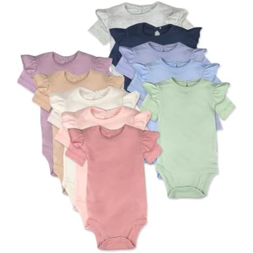 HonestBaby Baby 10-pack Gift Box Short Sleeve Bodysuits 100% Organic Cotton for Infant Baby Boys, Girls
