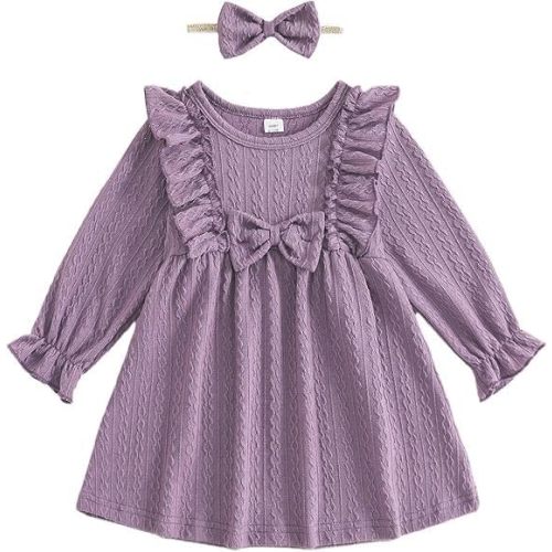 Toddler Girl Dress Casual Crewneck Long Sleeve Cute Dresses for Baby Girls Spring Toddler Girl Clothes