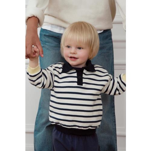 STRIPED POLO SWEATSHIRT - Ecru / Blue | ZARA United States