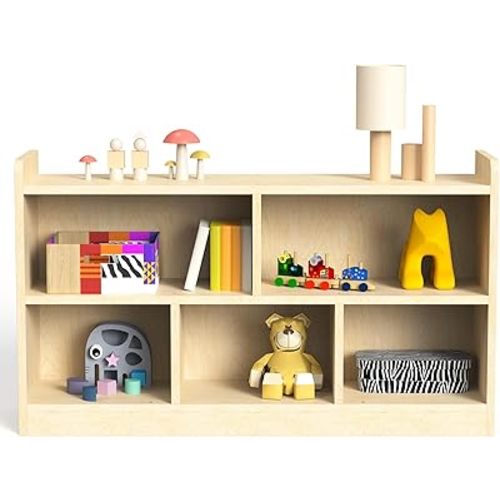 bbgroundgrm Birch Plywood Wood Montessori Shelf - 5-Section Storage Cabinet, 2-Shelf Organizer for Kids, Ideal for Classrooms, Playrooms, Daycares, and Preschools