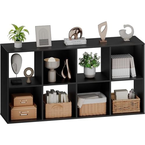 Sweetcrispy 8 Cube Storage Organizer - Open Cube Bookshelf with 4 Removable Back Panels, Display Storage Bookcase for Living Room, Bedroom, Entrance Hall, Home Office，47.7" L×11.6" W×24" H, Black