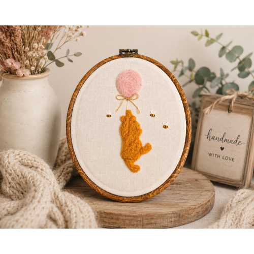 Needle Felted Bear with Balloon Hoop Art | Storybook Nursery Decor