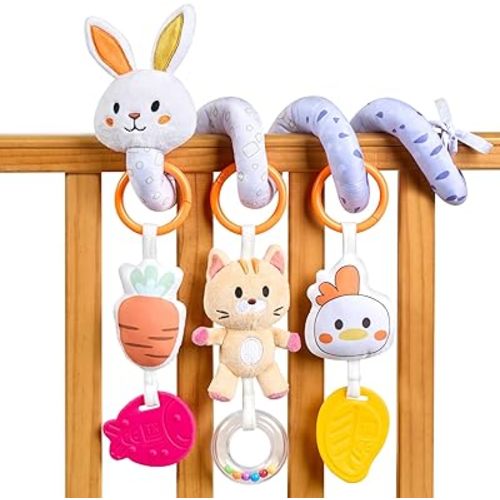 TUMAMA Spiral Car Seat Toys Baby Toys for 0 3 6 9 12 Months, Infant Stroller Toy Newborn Hanging Toys with Rattle, Teether