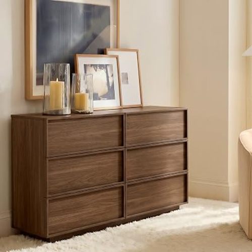 6-Drawer Dresser for Bedroom, 47.2" Wide, Wooden, Light Walnut