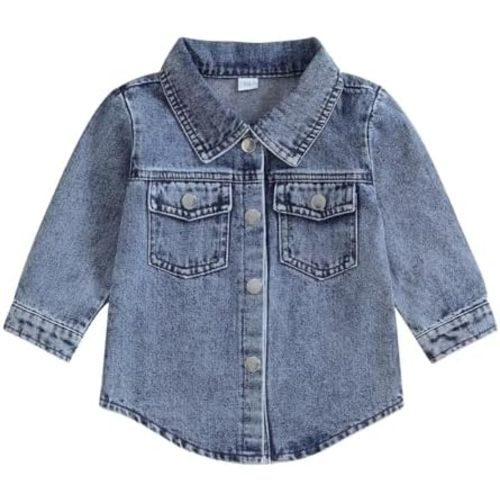 Toddler Baby Denim Shirt Little Kids Boys Girls Long Sleeve Button Down Cotton Blend Jean Top Spring Fall Outfit