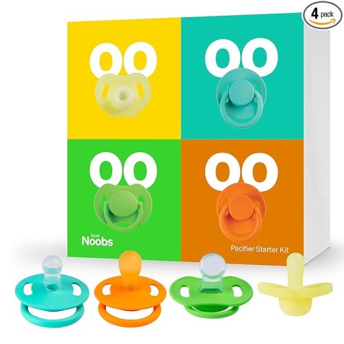 Pacifier Starter Kit by LoveNoobs, 4 Pack, Pacifiers 0-6 Months, Baby Starter Kit, Newborn Silicone Dummy, Orthodontic, Teething Soothers, Newborn Gift, Yellow
