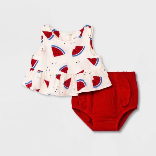 Baby Girls' Watermelon Gauze Top & Bottom Set - Cat & Jack™ Red 12 months