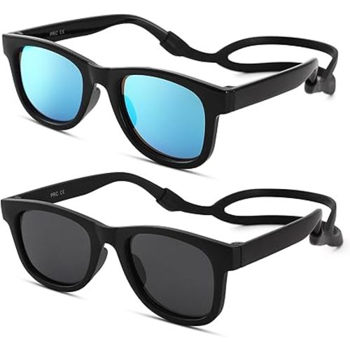 Hycredi Flexible Bendable Baby Polarized Sunglasses with Strap for Newborn Infant Boys Girls Age 0-18 Months