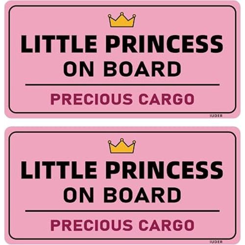 Little Princess on Board Reflective Magnet, 8x4 in, Baby Girl, 2 Pack