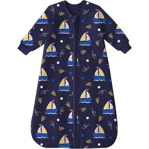 Yoofoss Baby Sleep Sack 6-12 Months 1.0 Tog Long Sleeve Sleep Sack Organic Cotton Wearable Blanket for Infants 2-Way Zipper Quilted Sleeping Sacks(Medium)