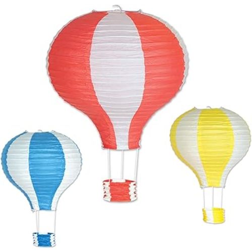 Beistle , 3 Piece Hot Air Balloon Paper Lanterns, 16" & 22"