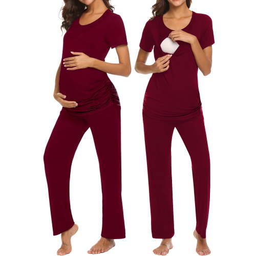 Avidlove Women Maternity Nursing Pajama Set Breastfeeding Sleepwear Short Sleeve Top and Long Pants Postpartum Pjs