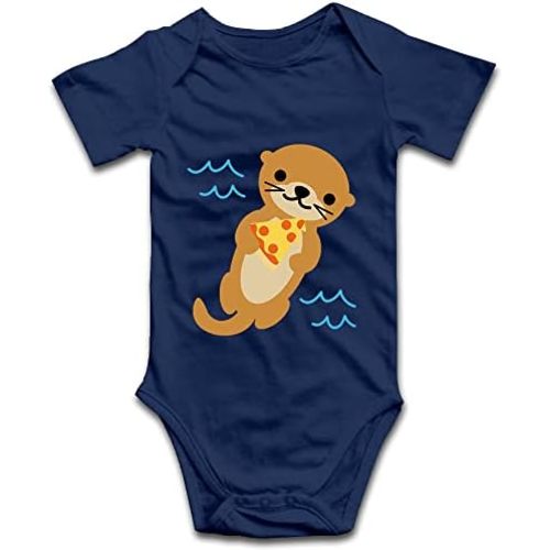 DOQOSESHY Cute Sea Otter Loves Pizza Baby Bodysuit Toddler Outfits Short Sleeve/Sleeveless/Long Sleeve, 3 Months, L-white