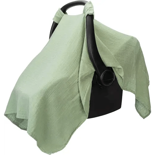 Muslin Cotton Baby Car Seat Cover, Universal Fit Carseat Canopy Covers for Babies, Girls and Boys by Comfy Cubs (Sage)