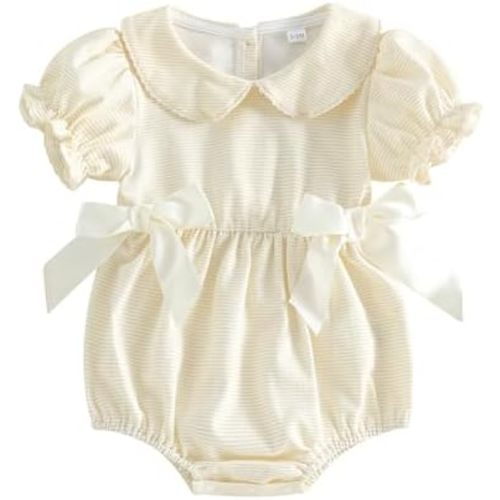 Newborn Baby Girl Summer Clothes Short Sleeve Bubble Romper Bow Embroidery Smocked Outfits Infant Girl