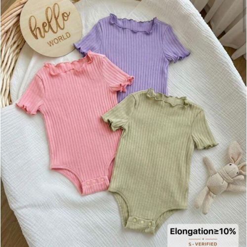 3pcs/Set Babygirl Casual Solid Color Knit Elastic Short Sleeve Romper Outfit, Suitable For Summer | SHEIN USA