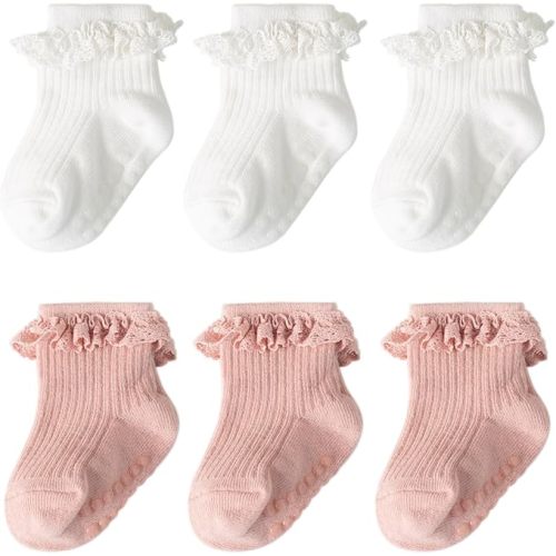 DRESHOW BQUBO Baby Girls Toddler Anti Slip Socks - Cute Frilly Ruffle Grip Ankle Socks for Infant Toddler