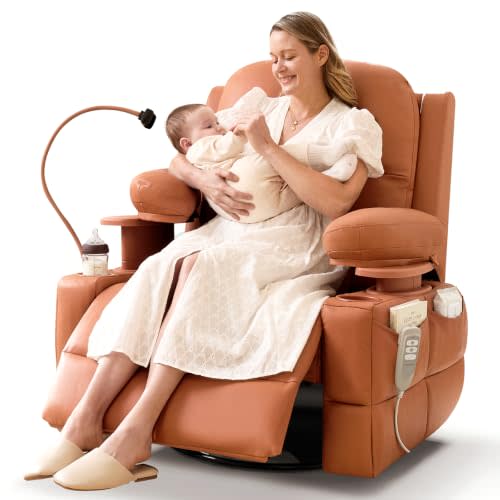 MAMAZING Lullapod Power Nursery Rocking Chair with HugAssist Armrest | Triple Motor Power Nursing Recliner with 270° Swivel Glider & Quiet Rocking, Dual Charging Ports & Built-In Storage